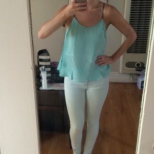 Anthropologie Maeve XS seafoam green ruffle top